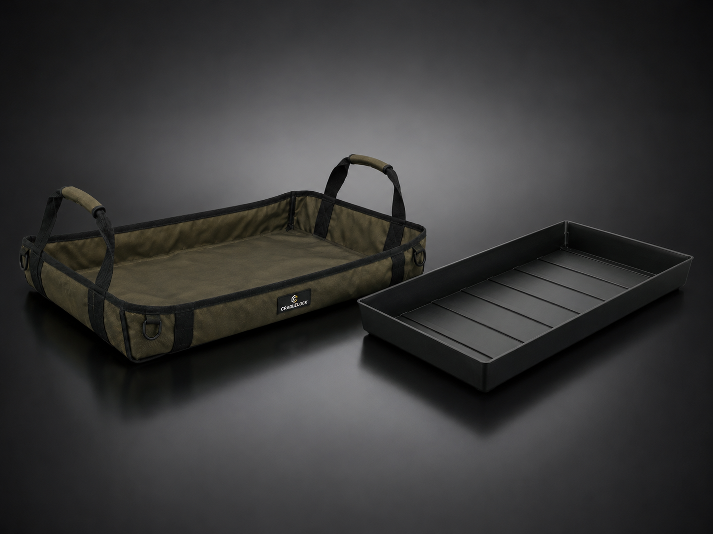 CradleLock removable liner shown next to the low rectangular soft-goods chassis