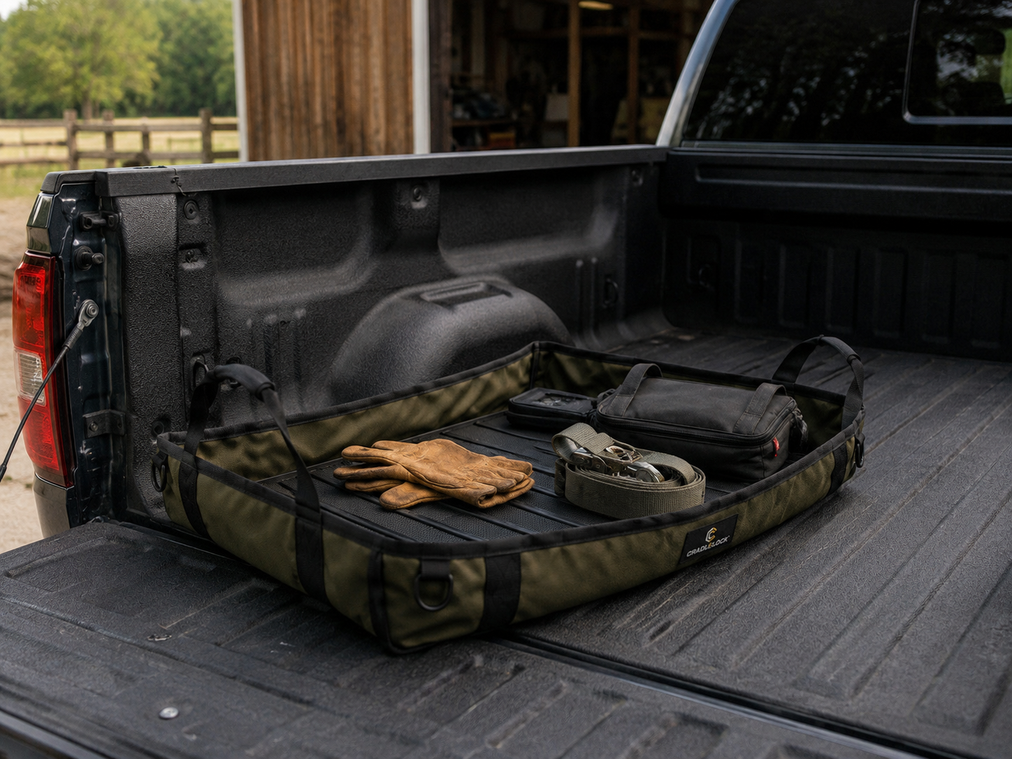 CradleLock lay flat mode in a truck bed as a protective cargo mat